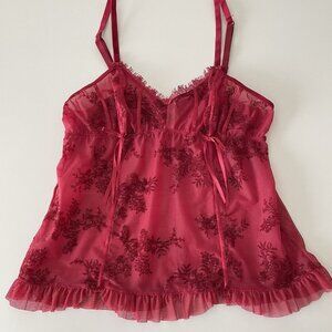 Felina Lingerie Womens Chemise Size S Red Lace and Embroidery Adjustable Straps